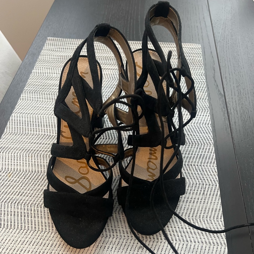 Sam Edelman Black Yardley Block Heels Lace-Up